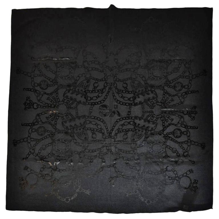 Yohji Yamamoto Bufanda Multiestampada en Jersey de Seda Negro