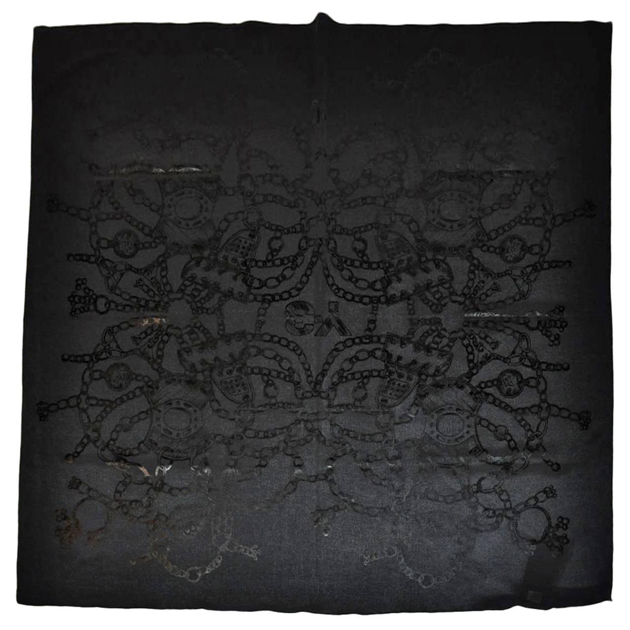 Yohji Yamamoto Black Silk Jersey Multi-Pattern Scarf For Sale