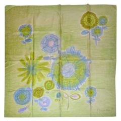 Christian Dior Bold Green Abstract Floral Print Silk Scarf with Fringe