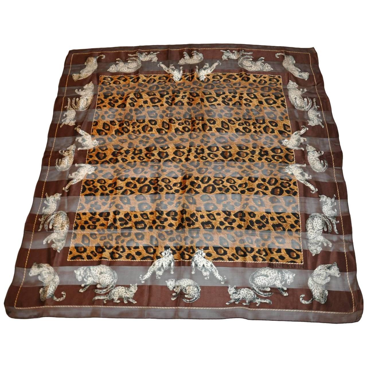 Anne Klein Silk & Silk Chiffon "Group of Leopards" Scarf For Sale