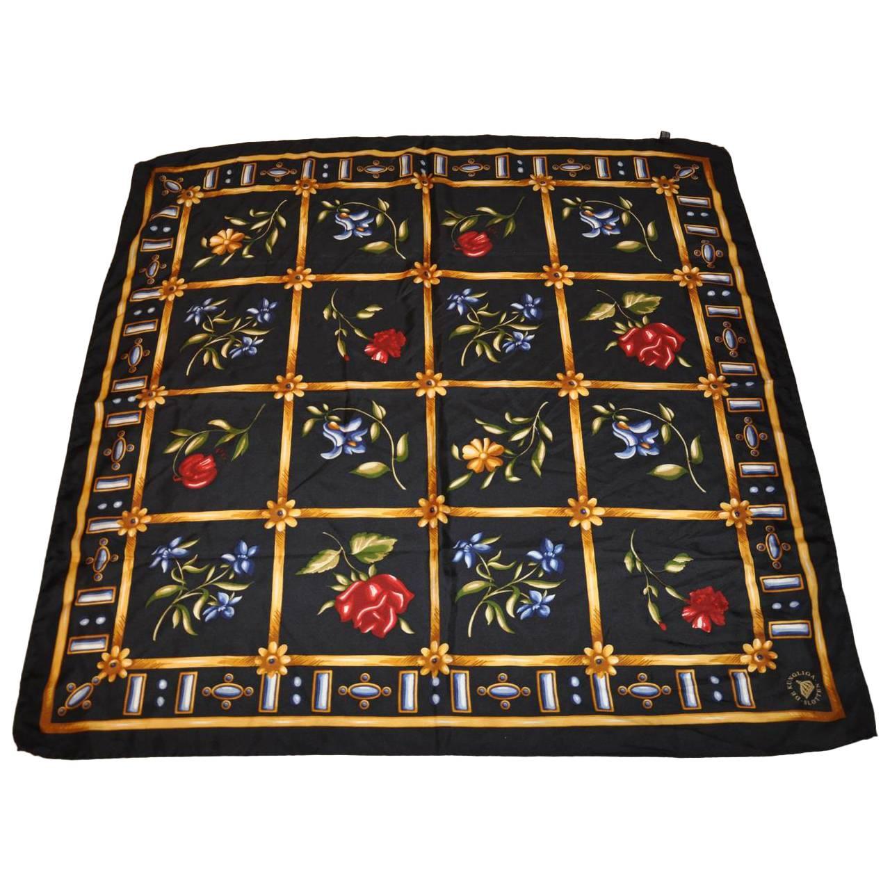 De Kungliga Slotten Multi-Color Floral Silk Scarf For Sale