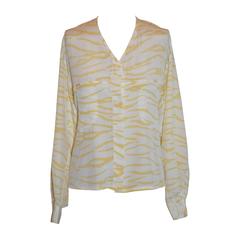 Retro Louis Feraud Yellow & Cream Silk Blouse