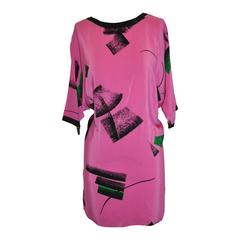 Retro Flora Kung Bold Fuchsia And Black Abstract Silk Tunic