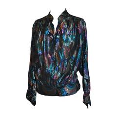 Multi-Color Silk Chiffon & Metallic Mandarin Collar Top 8
