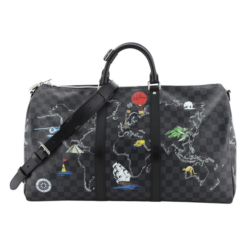 Keepall Bandouliere Bag Limited Edition World Map Damier Graphite 50