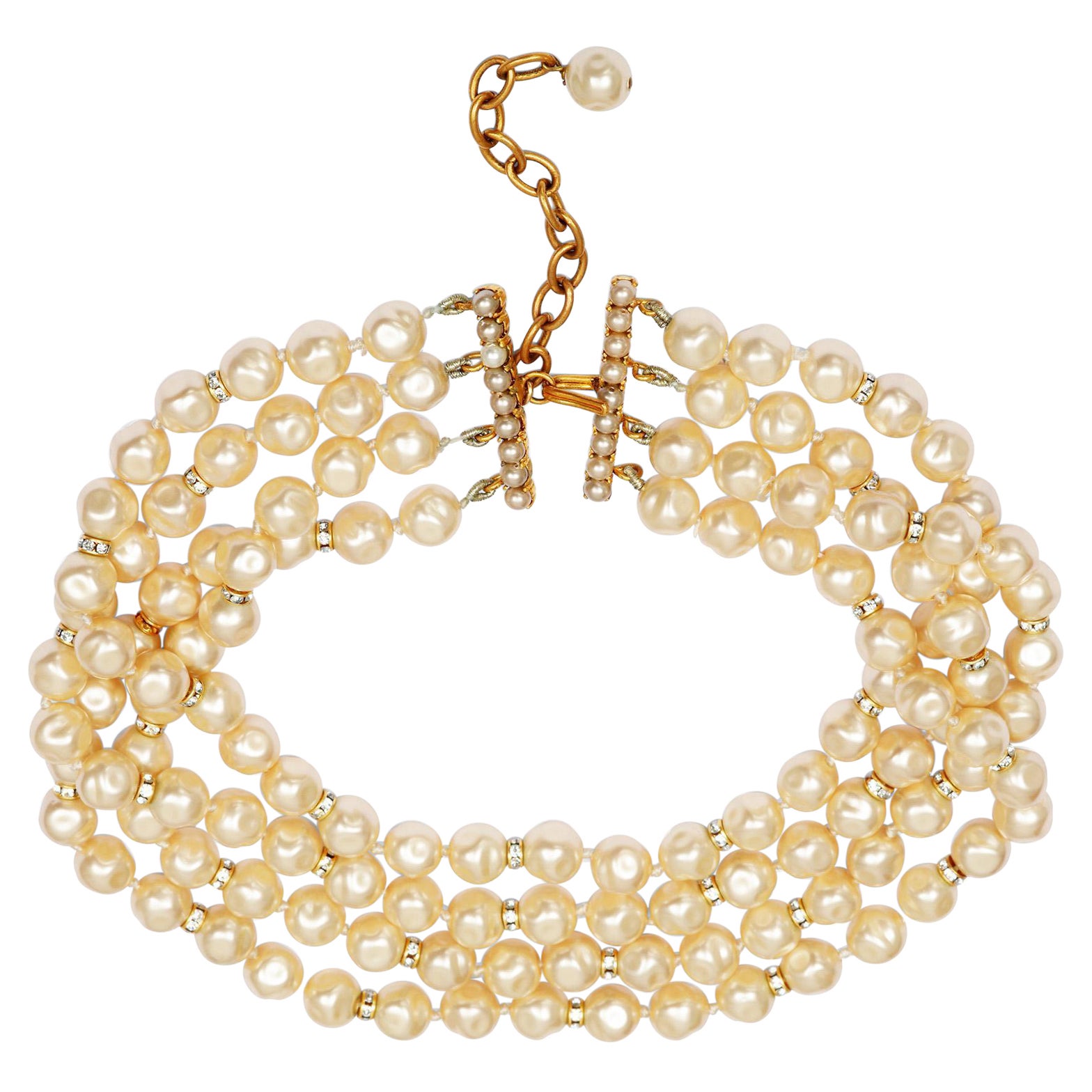 1980s Chanel Baroque Pearl Multi Strand Necklace at 1stDibs  chanel multi  strand necklace, chanel double strand pearl necklace, chanel pearl necklace