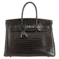 Hermes Birkin Handbag Graphite Shiny Porosus Crocodile With Palladium Hardware 3