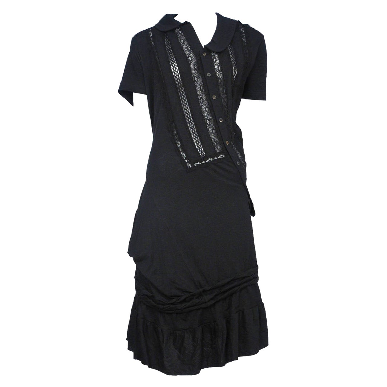 Junya Watanabe Black Twist Dress With Lace Insets 2007 For Sale
