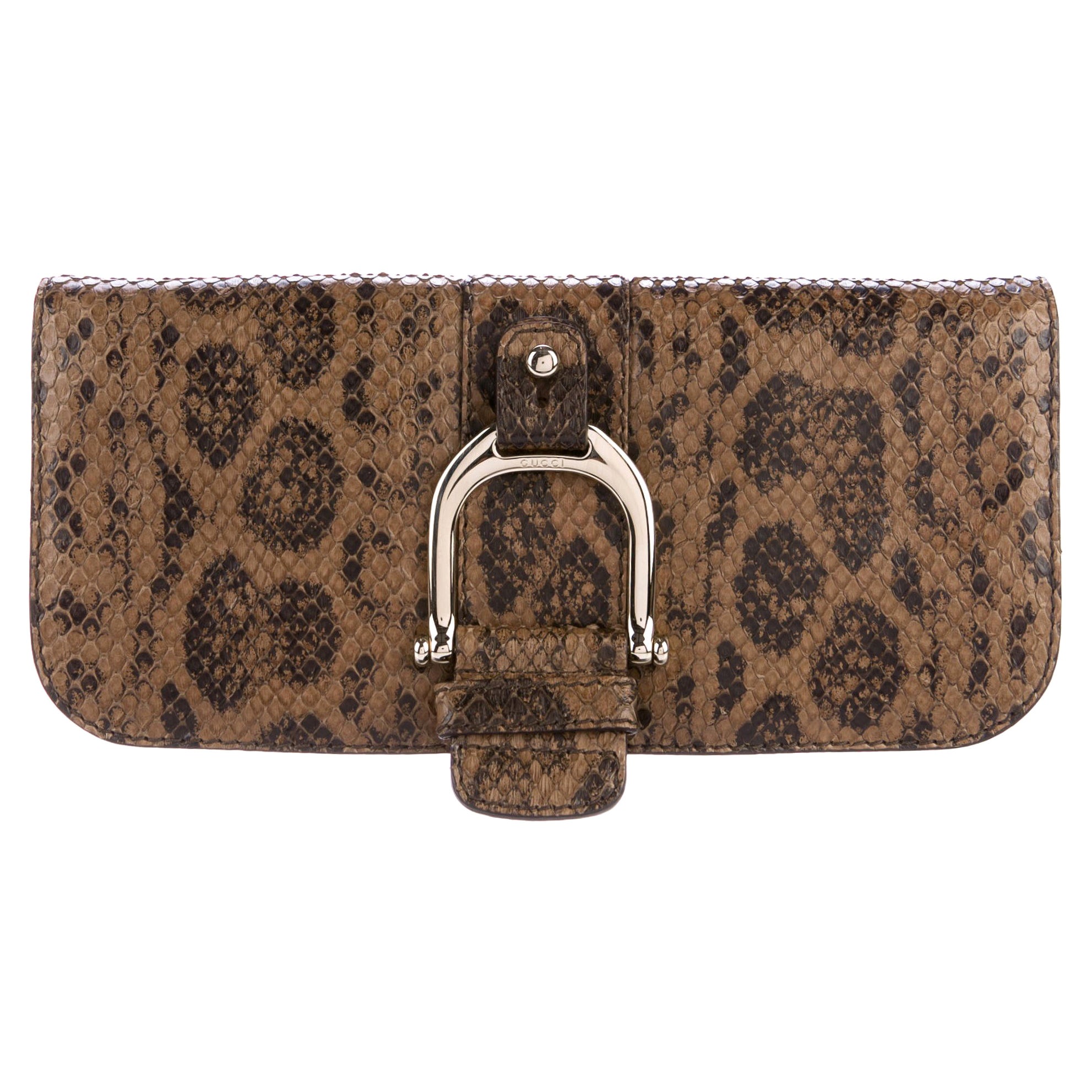 Gucci Bone Ostrich Envelope Clutch with Gold Clasp 1950's For Sale at