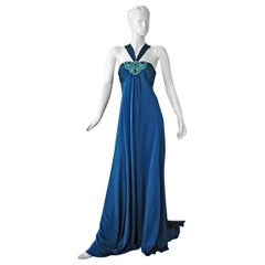 Andrew Gn $8.5K Art Deco Inspired Jeweled Halter Dress Gown with Train NEW!