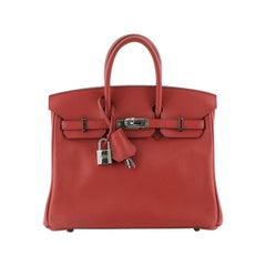 Hermes Birkin Handbag Vermillion Swift With Palladium Hardware 25