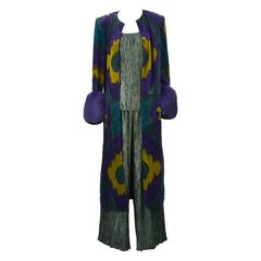 1980's Mary McFadden Couture 3 Piece Sleeveless Blouse, Pants and Coat Ensemble