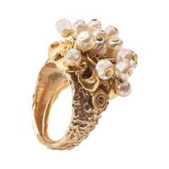 Retro Miriam Haskell Pearl Fringe Ring