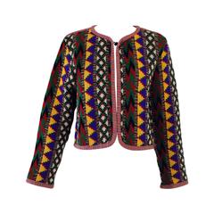 Yves St Laurent YSL Rive Gauche geometric tribal knit sweater 1970s