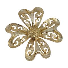 Large Gilded Gold Filigree "Floral" Brooch