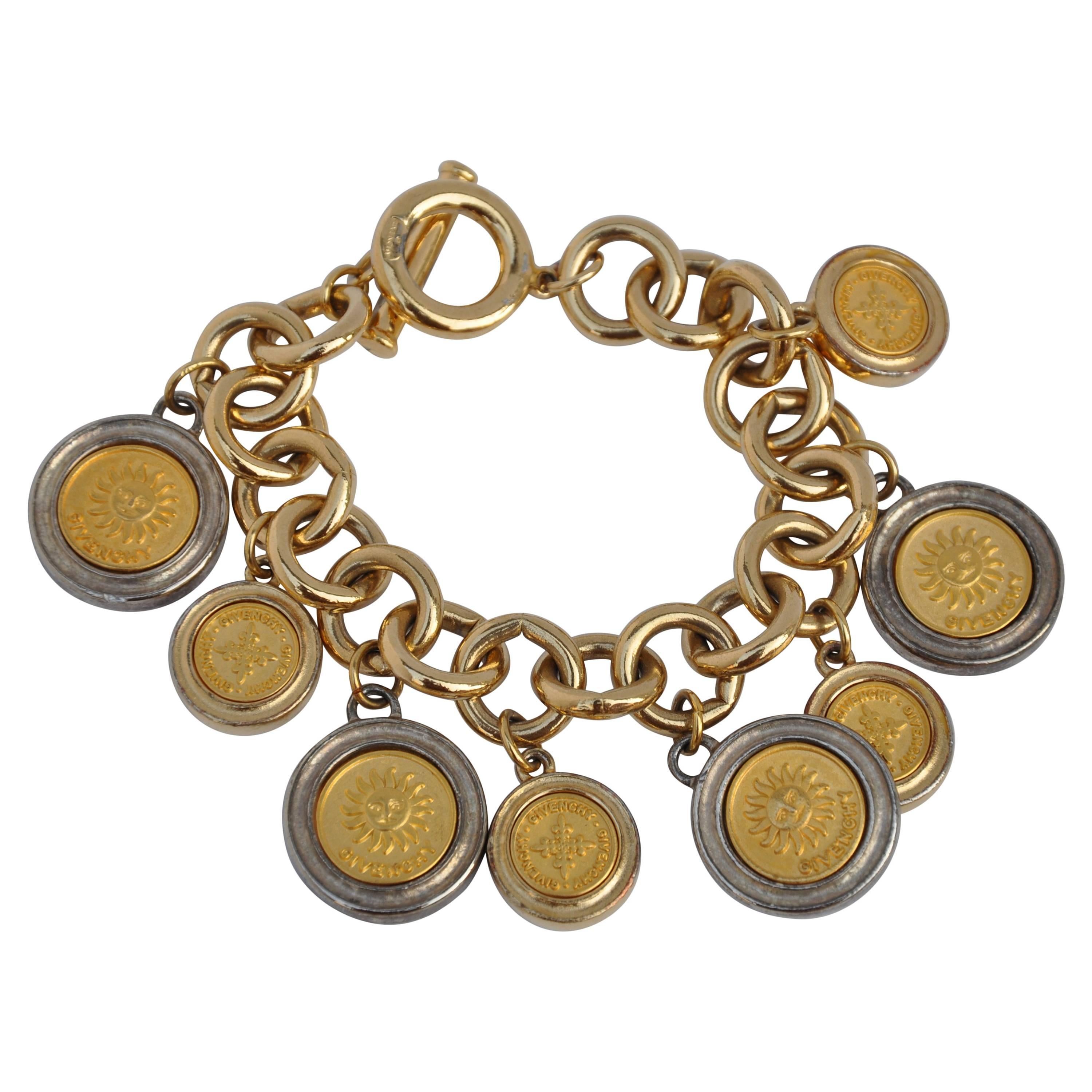 Givenchy Gilded Gold Multi Coin Charm Bracelet For Sale