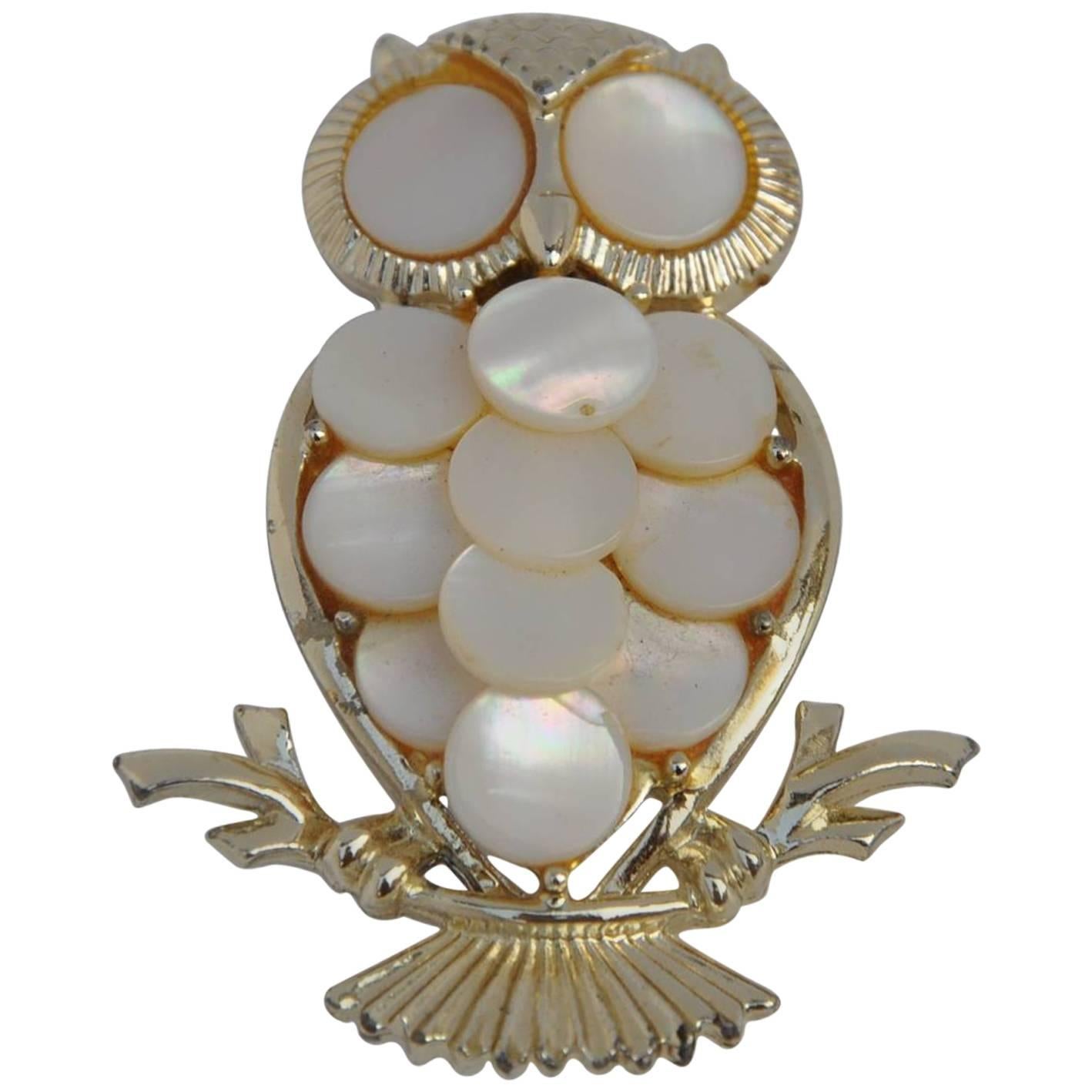 Gilded Gold with Mother of Pearl "Owl" Brooch