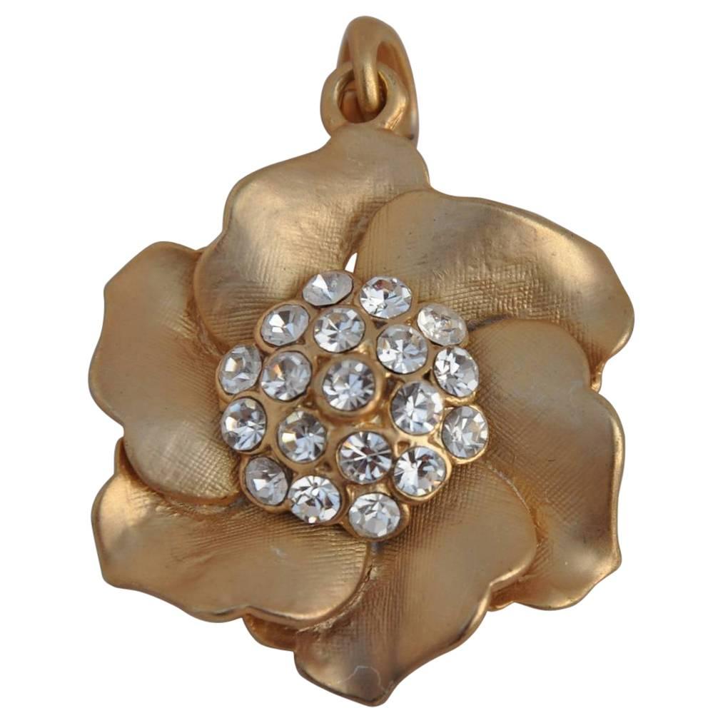 Gilded Gold Vermeil Floral with Rhinestone Pendant For Sale