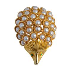 Vintage Capri Gilded Gold Vermeil Accented with Pearls Brooch