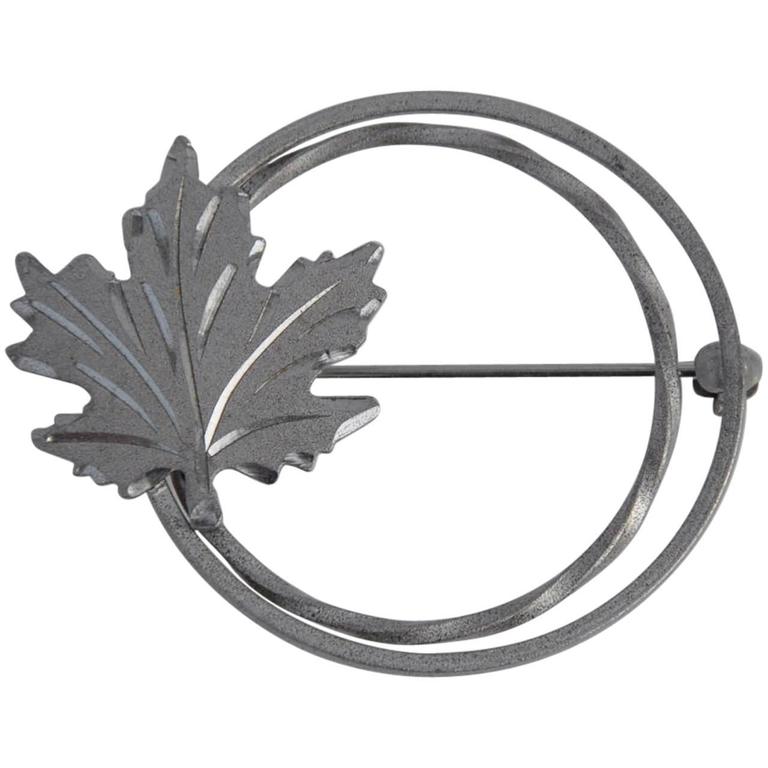 Circular Silver "Leaf" Brooch