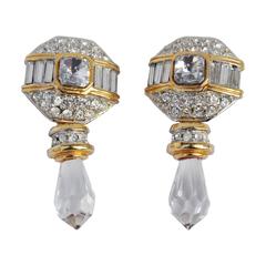 Vintage Stunning Drop Multi-Rhinestone Clip-On Earrings