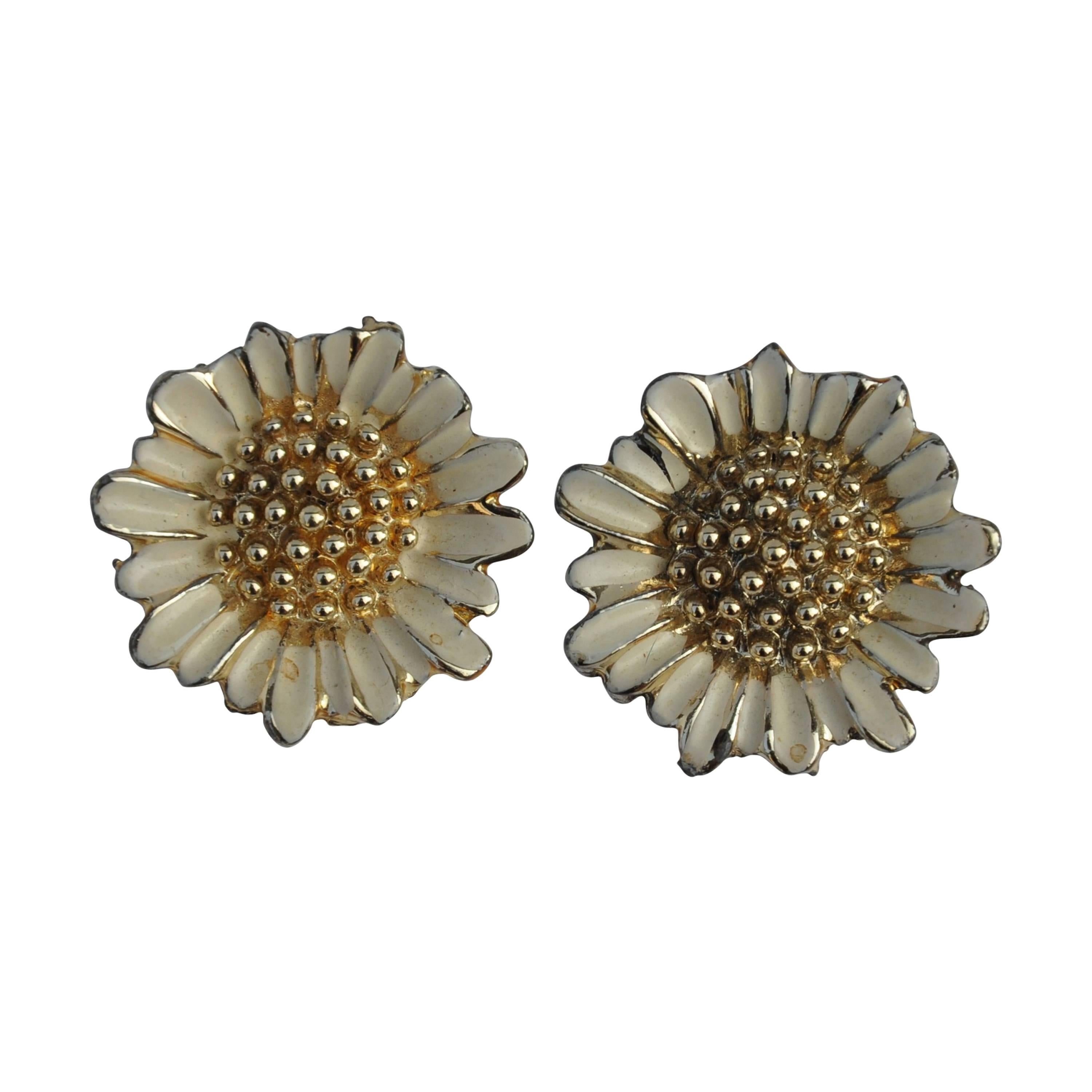 Gilded Gold & Cream Enamel "Floral" "Set of Two" Brooches For Sale