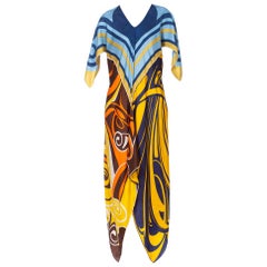 Morphew Collection Bias Cut Vintage Silk Scarf Dress In Blue & Gold