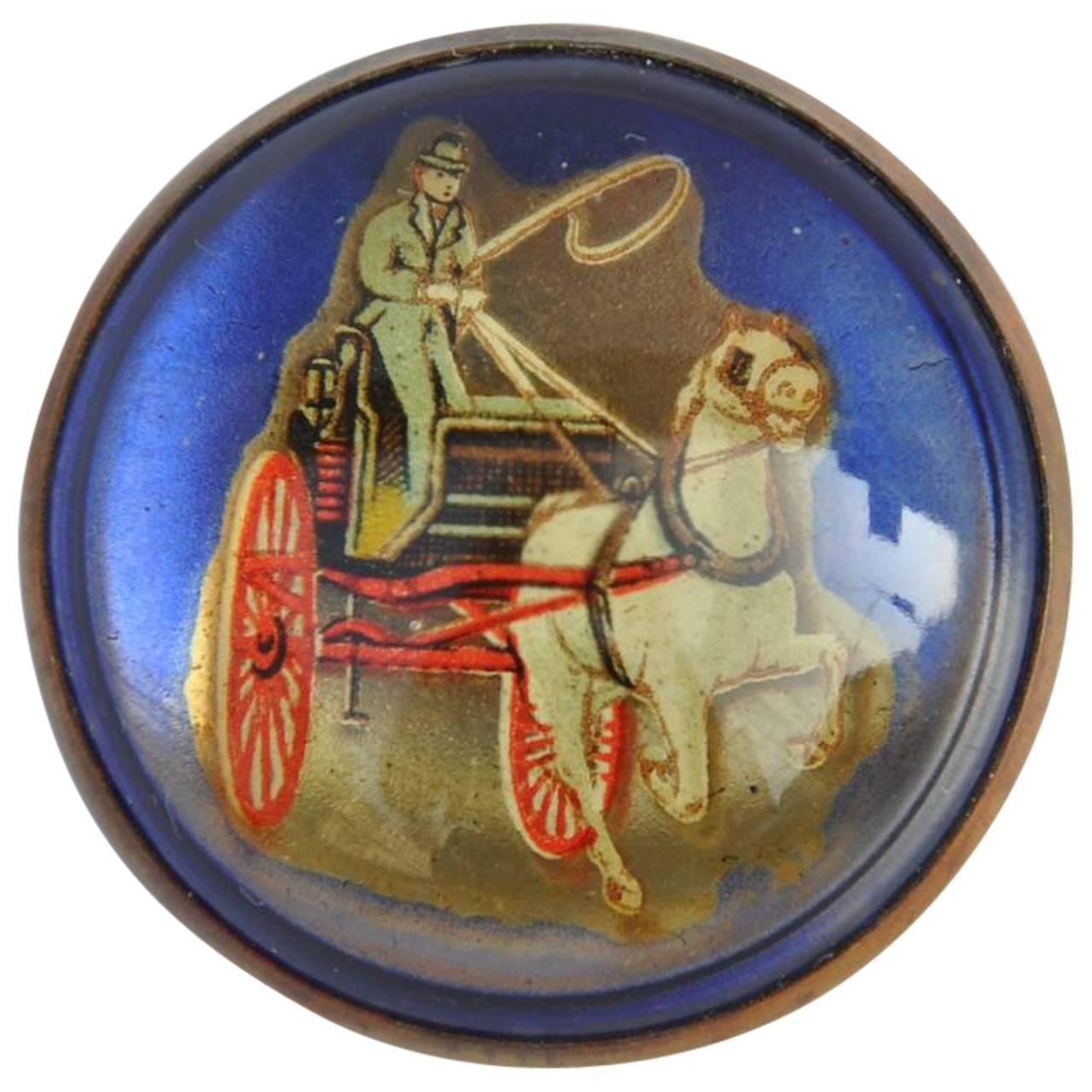 Large "Carriage & Horse" Brass-Frame Brooch For Sale