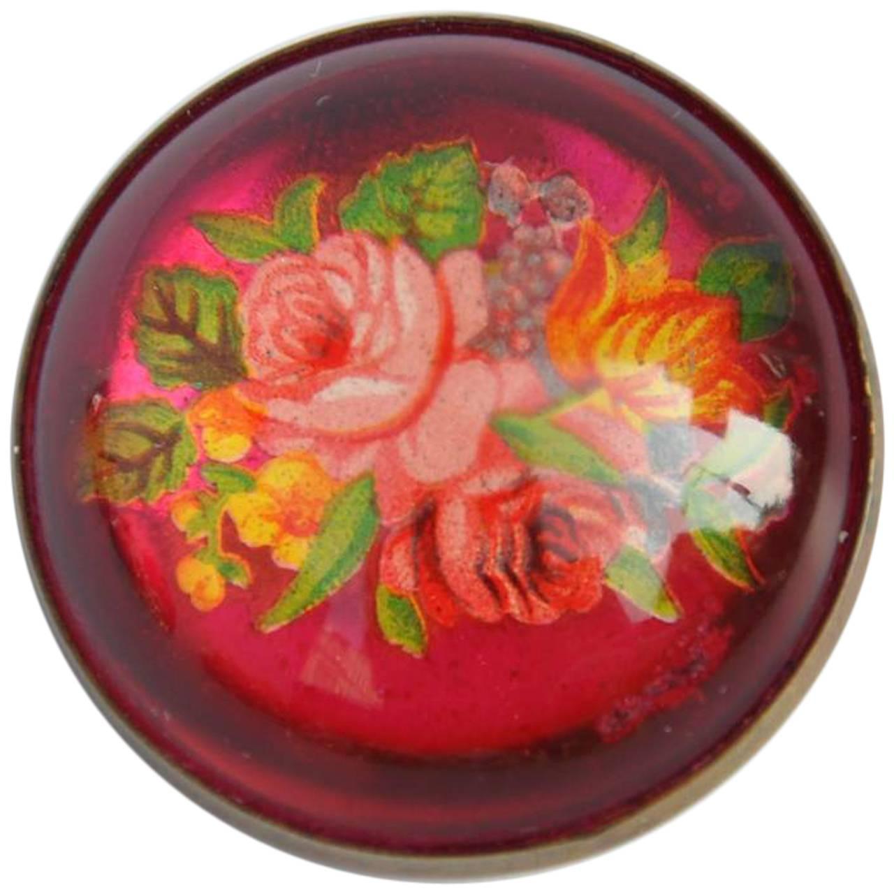 Large Brass-Framed "Bouquet of Roses" Brooch