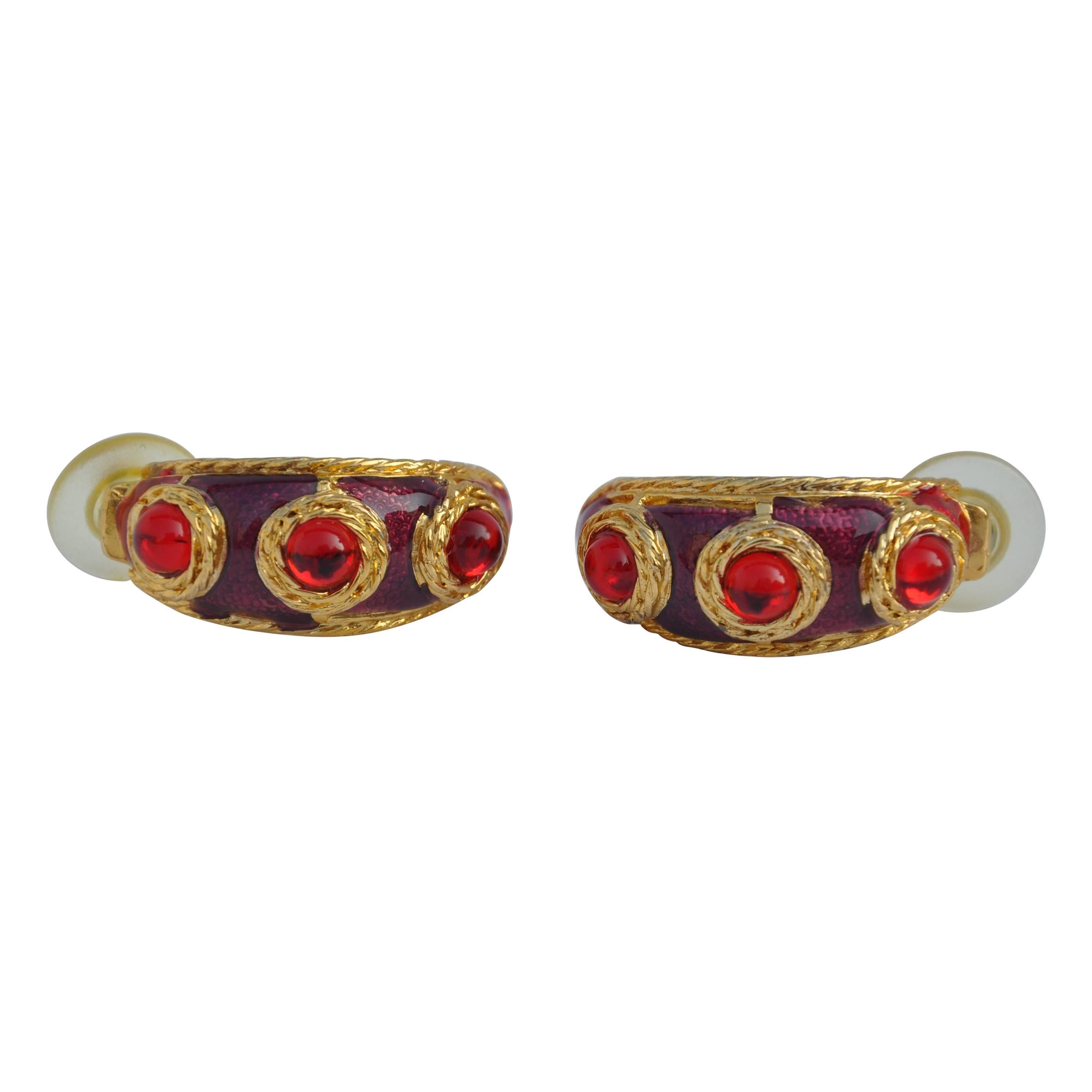 Gold Vermeil with Enamel and "Rubies" Earrings For Sale
