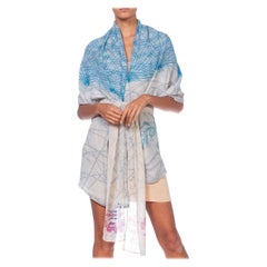 MORPHEW COLLECTION Blue & White Silk Chiffon Printed Wrap Top