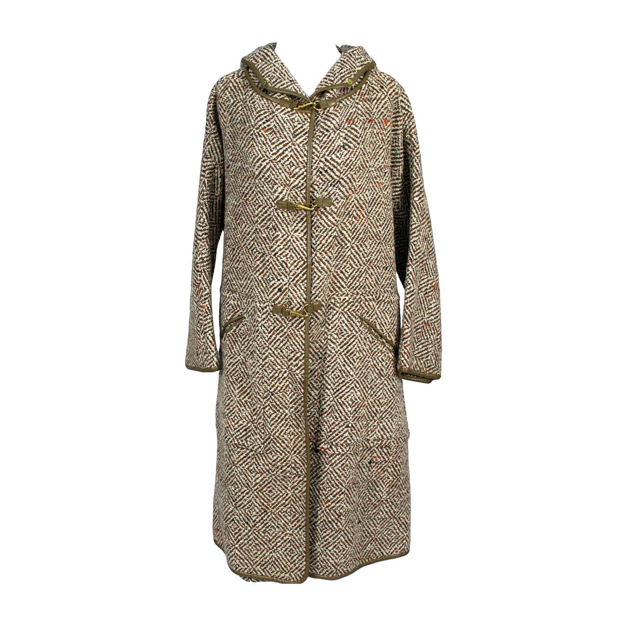 Bonnie Cashin Costume vintage des années 1960 - Manteau à capuche en tweed et jupe mince « Sills and Co »