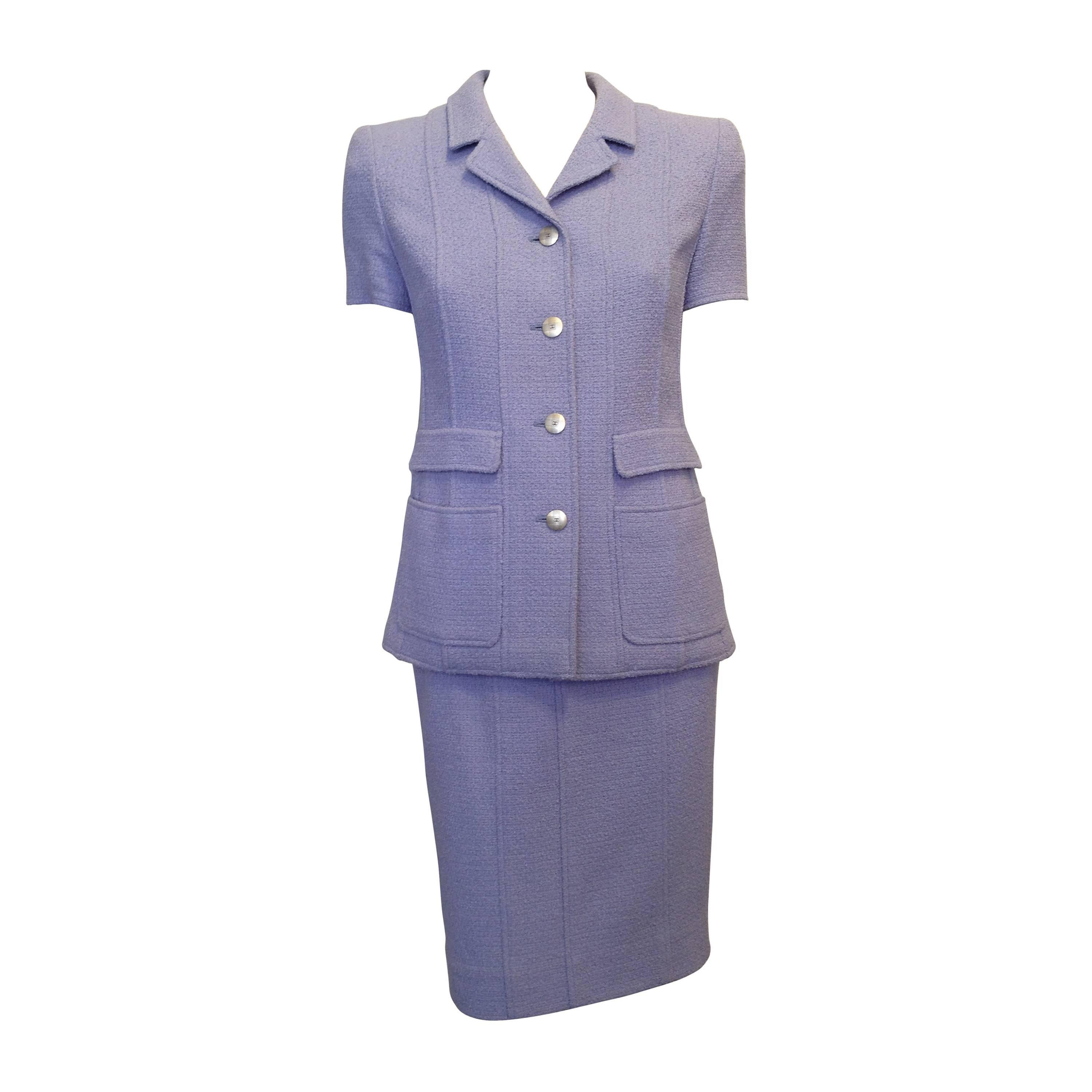 Chanel Periwinkle Blue Tweed Skirt Suit For Sale