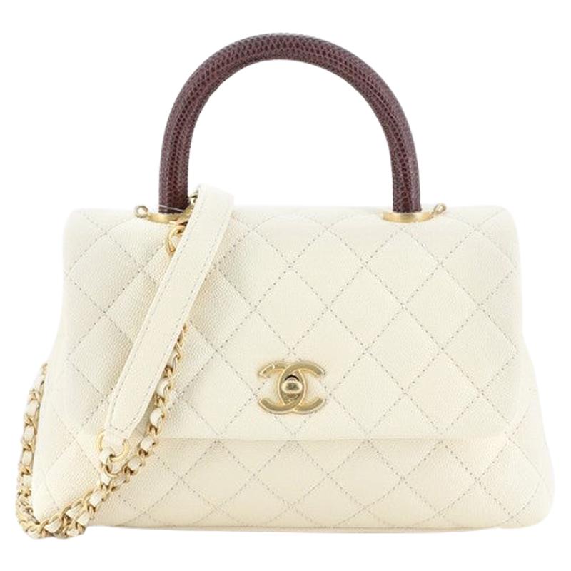 Chanel Coco Top Handle Bag Quilted Caviar With Lizard Mini