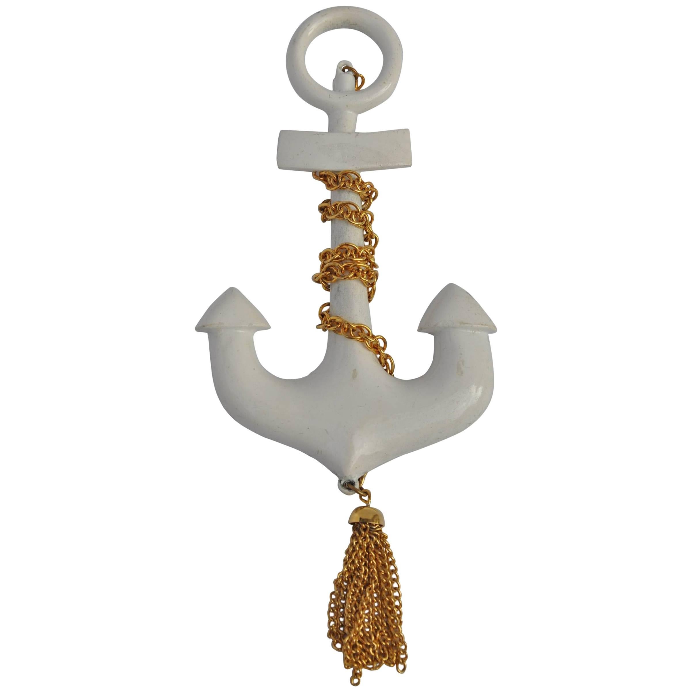 Huge Enamel with Gold Accent Anchor Pendant For Sale