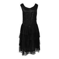 Vintage 1930s Black Silk and Lace Dress