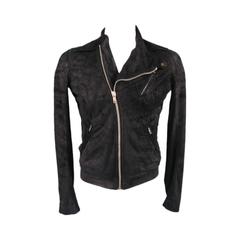 RICK OWENS 38 Black Sueded Asymmetrical Leather Biker Jacket