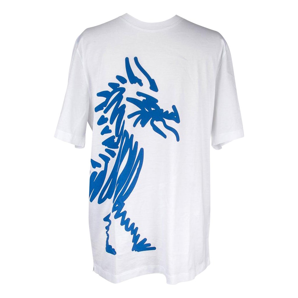 Hermes Men's T-Shirt Blanc w/ Blue Dragon M New w/ Box For Sale