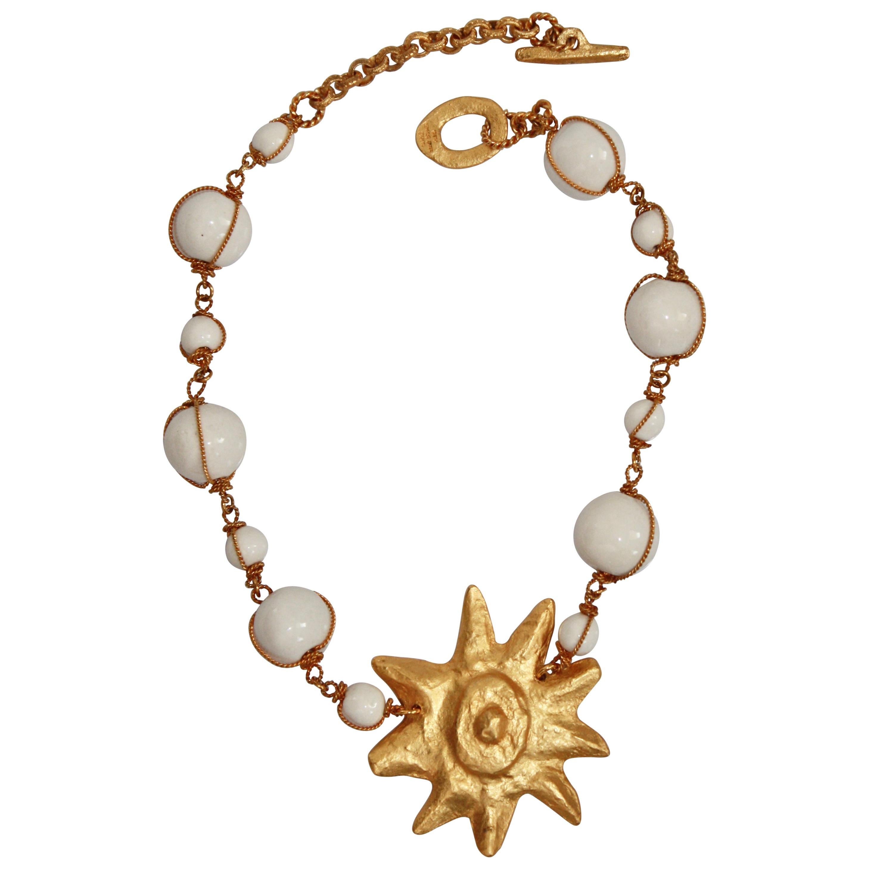 Collier Et Broche étoiles De Mer De Carole Saint Germes - Métal Doré, état Quasi Neuf