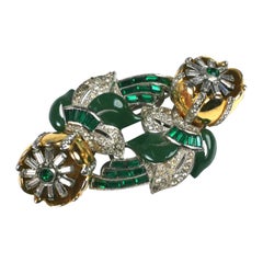 Coro Flower Twist Rare Emerald Tremblant Brooch