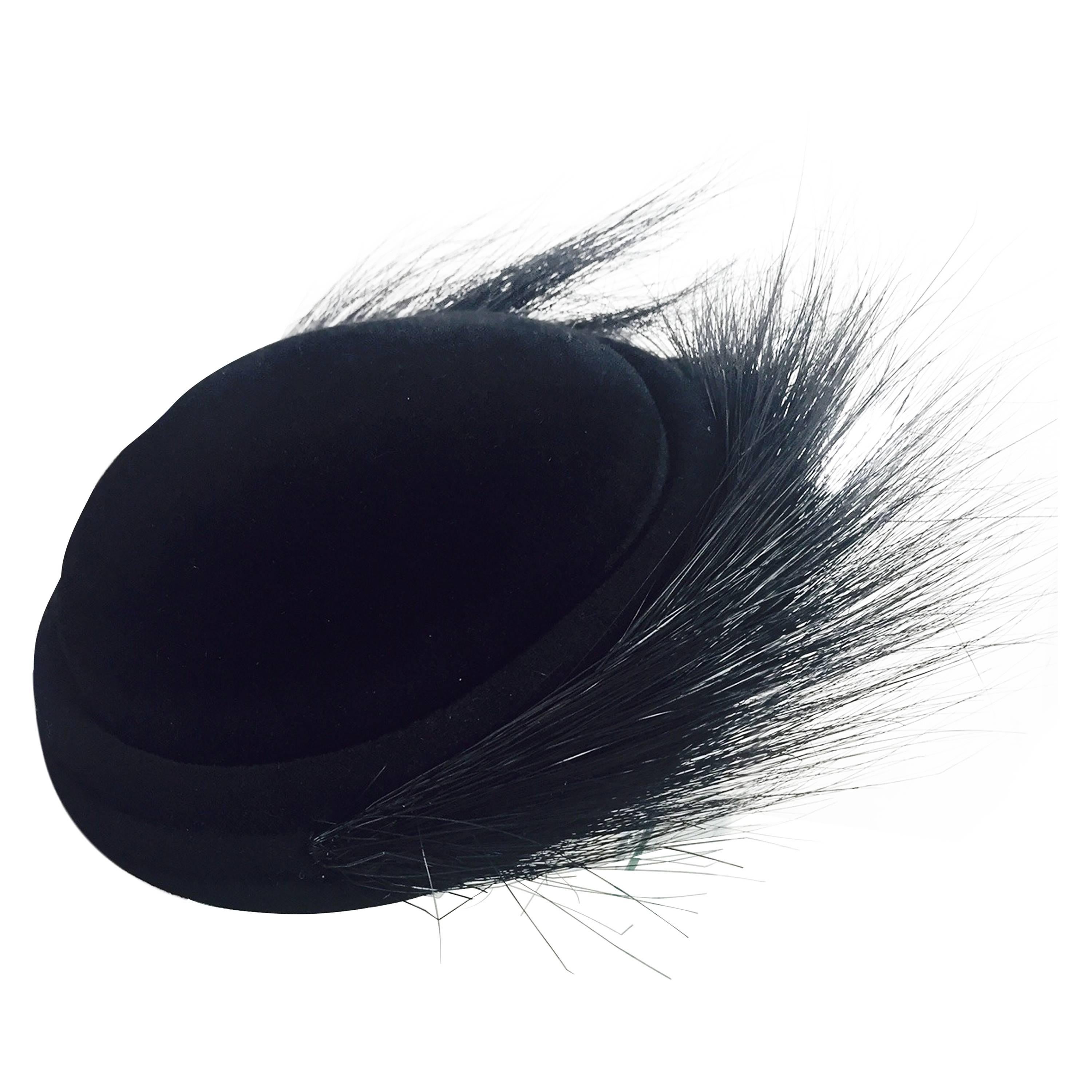 1950s Black Felt and Egret Feather Cocktail Hat