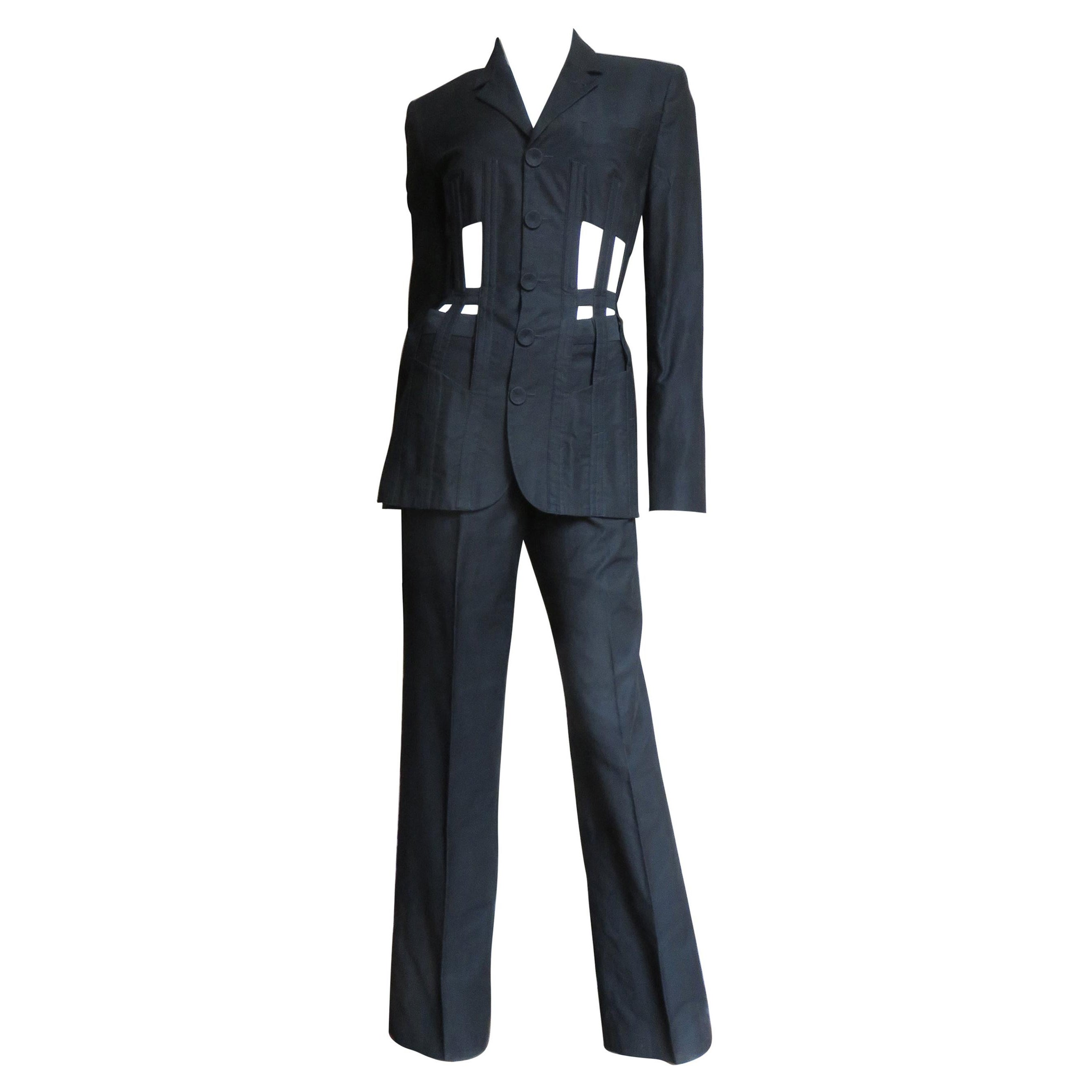 Jean Paul Gaultier Iconic Cage Corset lace up Jacket Pant Suit S/S 1989 For Sale
