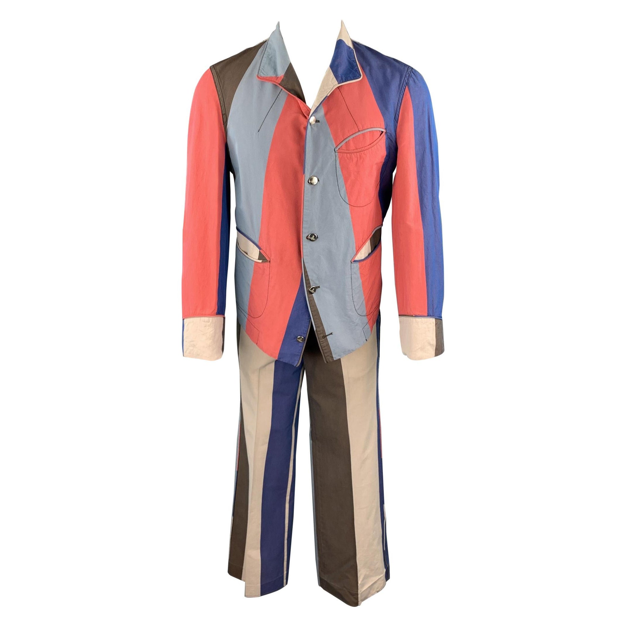 VIVIENNE WESTWOOD Vintage Size 40 Pink & Blue Striped Silke Blend Wide Leg Suit 