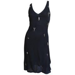 Vintage Moschino Dress with Metal Lock and Key Charms 