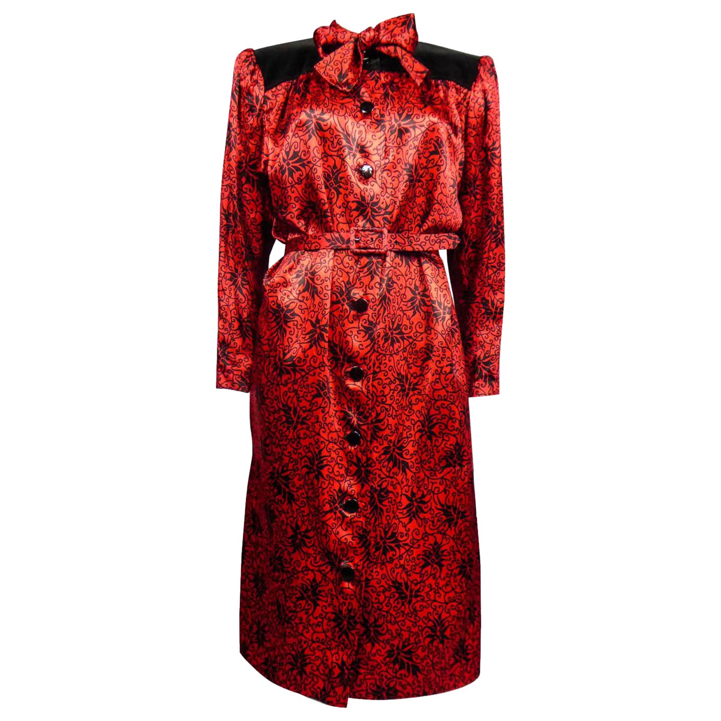 Yves Saint Laurent Blouse Dress in Printed Satin Circa 1990 For Sale
