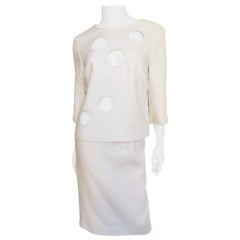 Vintage B H Wragge Linen Skirt and Top with Circle Cut outs 1964