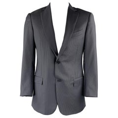 ERMENEGILDO ZEGNA 42 Long Navy & Black Pinstripe Wool Notch Lapel Suit