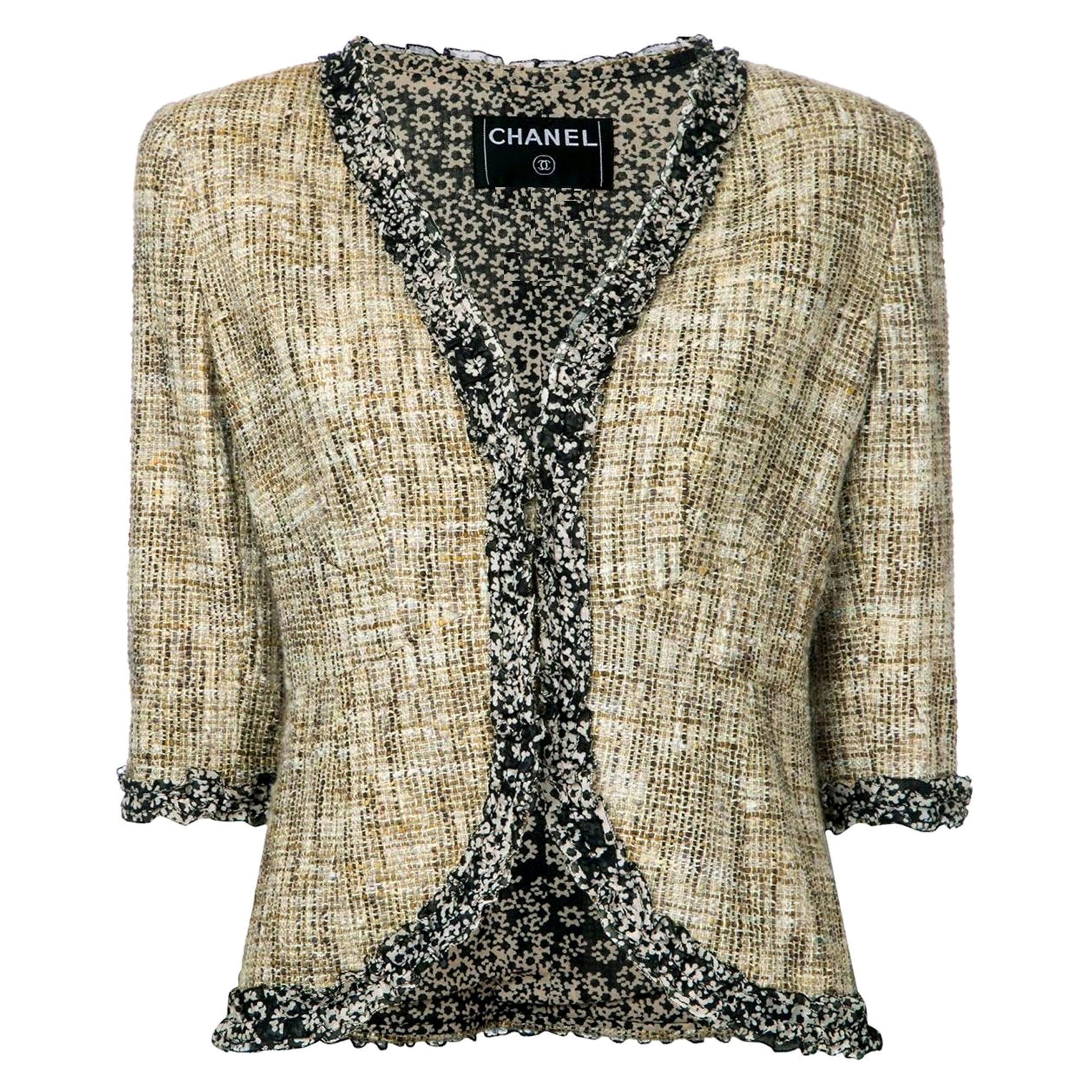 Chanel Tweed Brown Jacket For Sale at 1stDibs