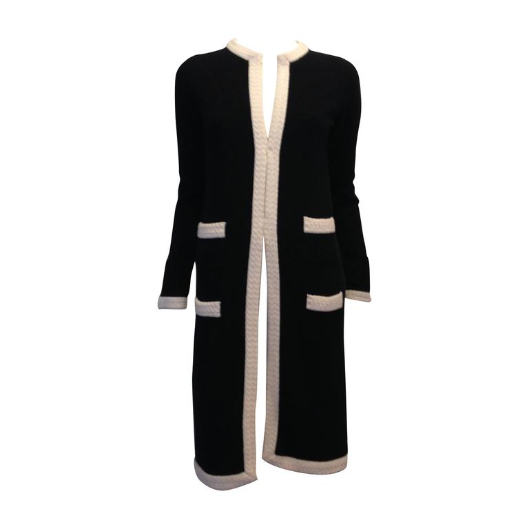 Chanel Black and White Cashmere Sweater Coat at 1stDibs  chanel long  cardigan, long white cashmere cardigan, chanel sweater coat