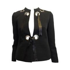 Chloe Black Matelasse Jacket with Leather Ribbon